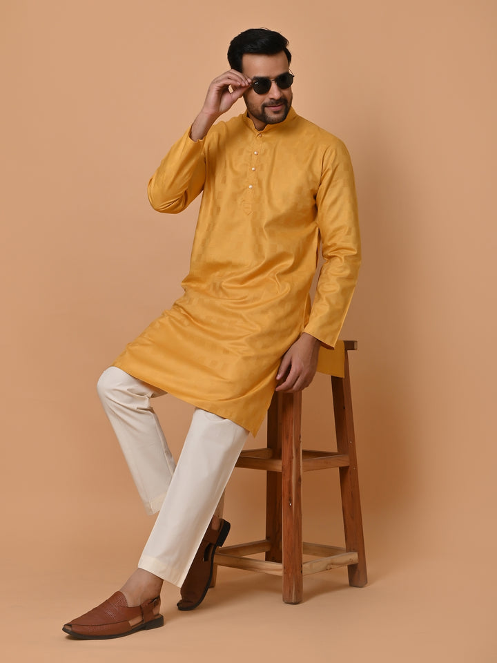 Checked Yellow Kurta Set - KM36995-105