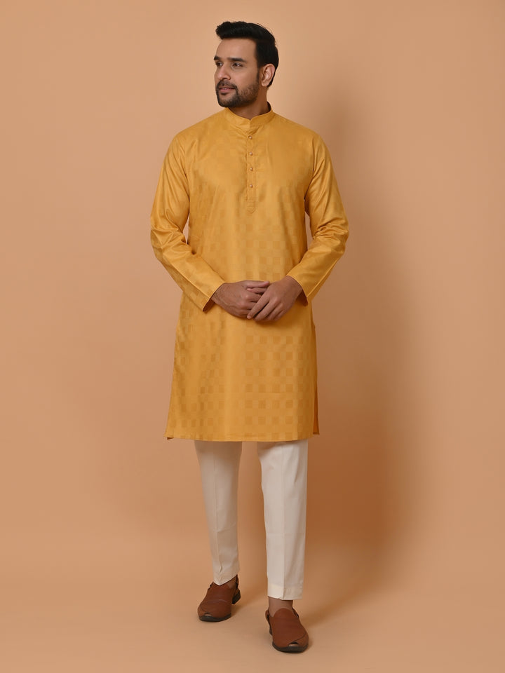 Checked Yellow Kurta Set - KM36995-105