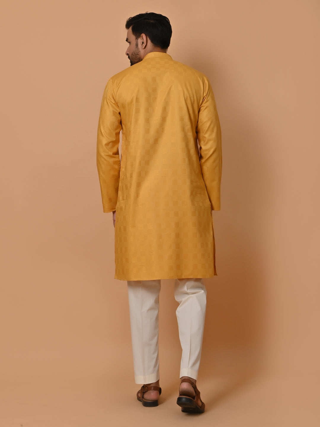 Checked Yellow Kurta Set - KM36995-105