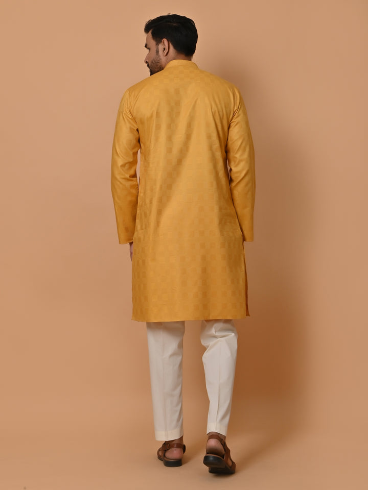Checked Yellow Kurta Set - KM36995-105