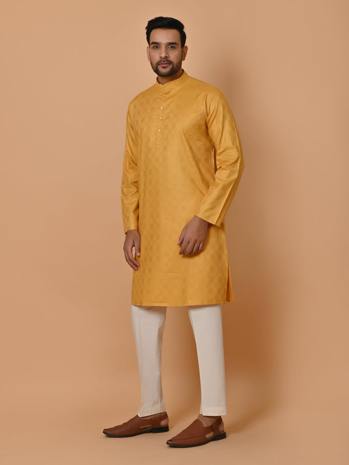 Checked Yellow Kurta Set - KM36995-105