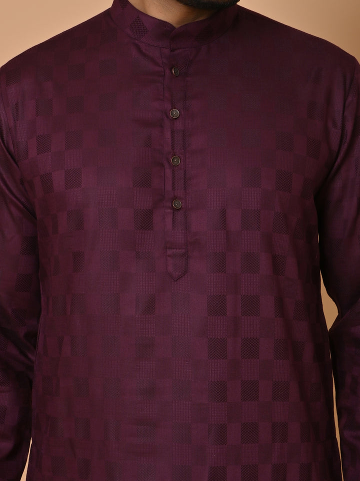 Checked Wine Kurta Set - KM36995-7