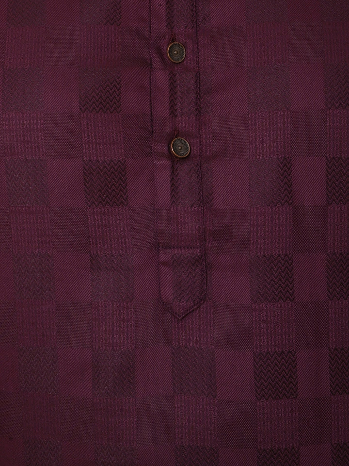 Checked Wine Kurta Set - KM36995-7