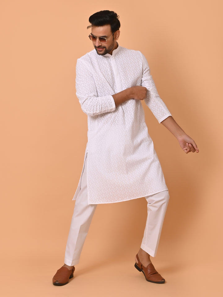 Leafs White Kurta Set - KM26165-W390