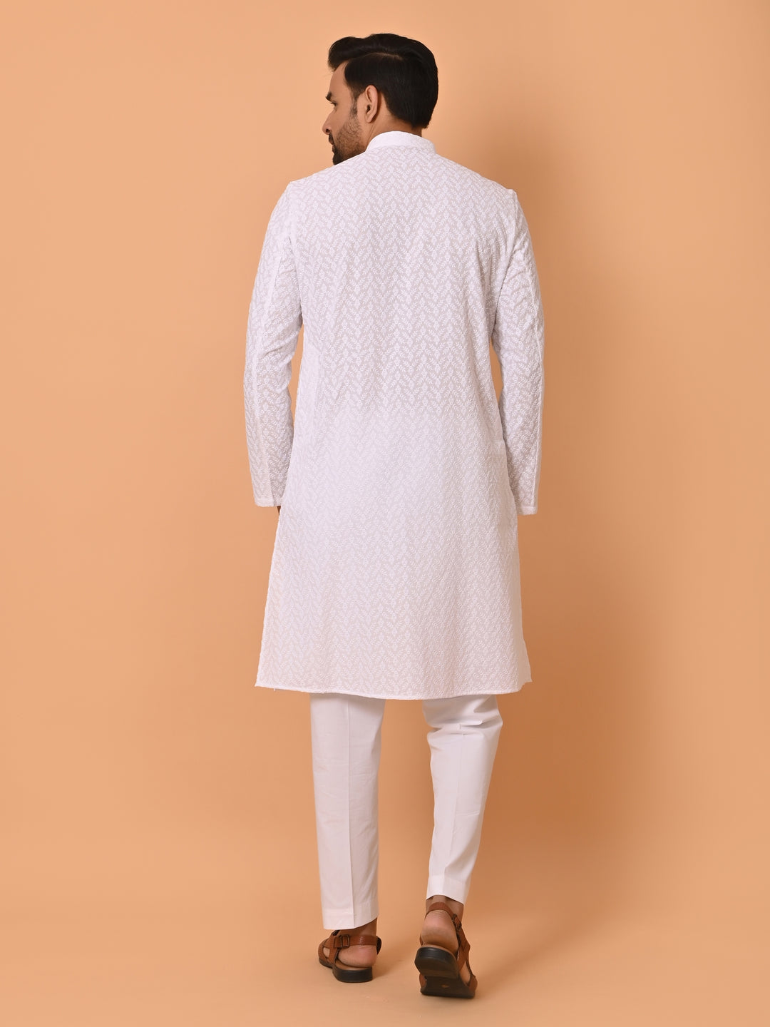 Leafs White Kurta Set - KM26165-W390