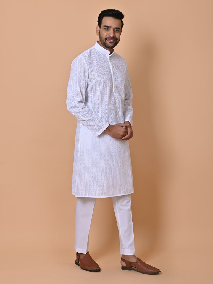 Geometric White Kurta Set - KM36371-W23