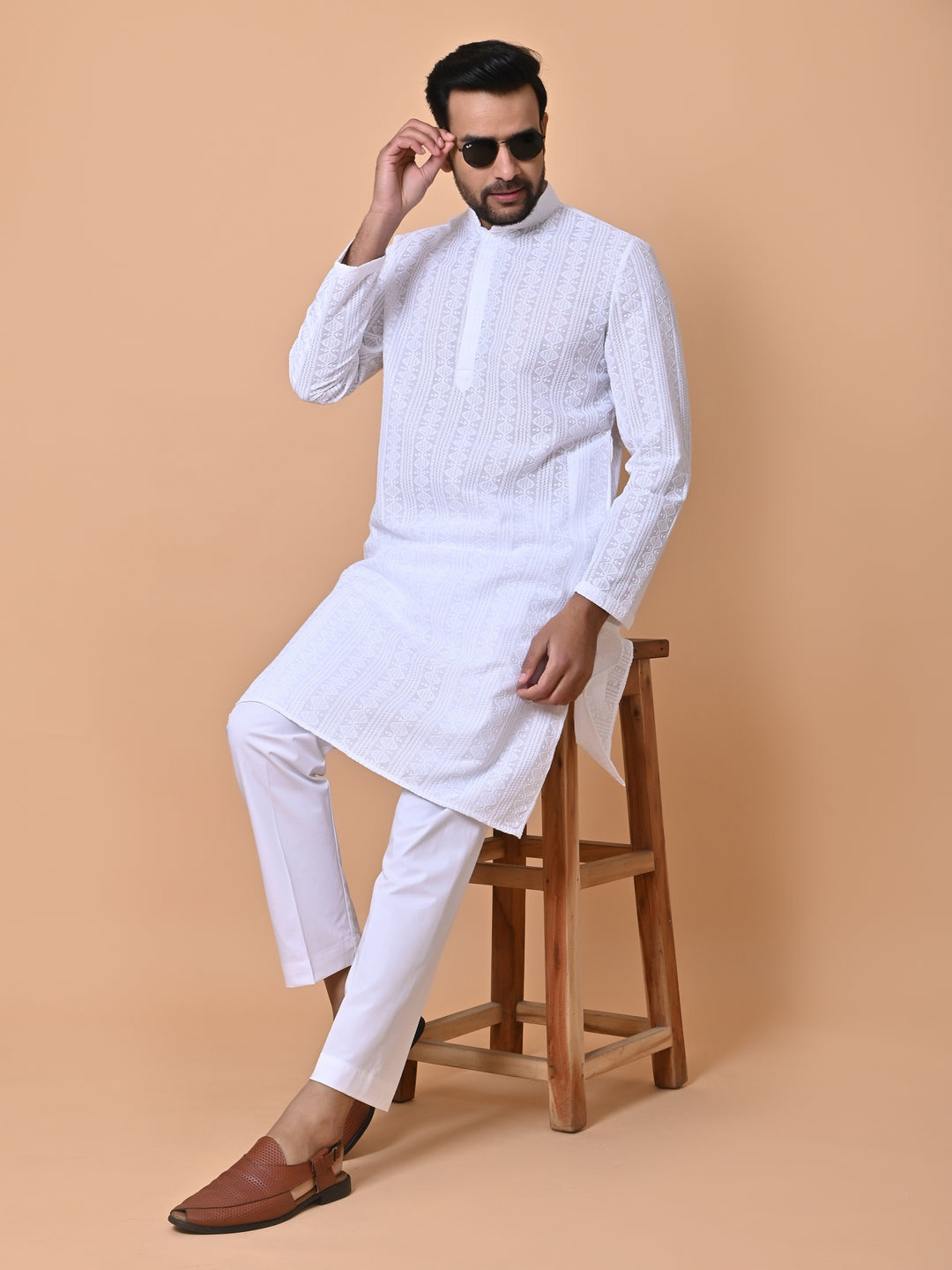 Geometric White Kurta Set - KM36371-W23