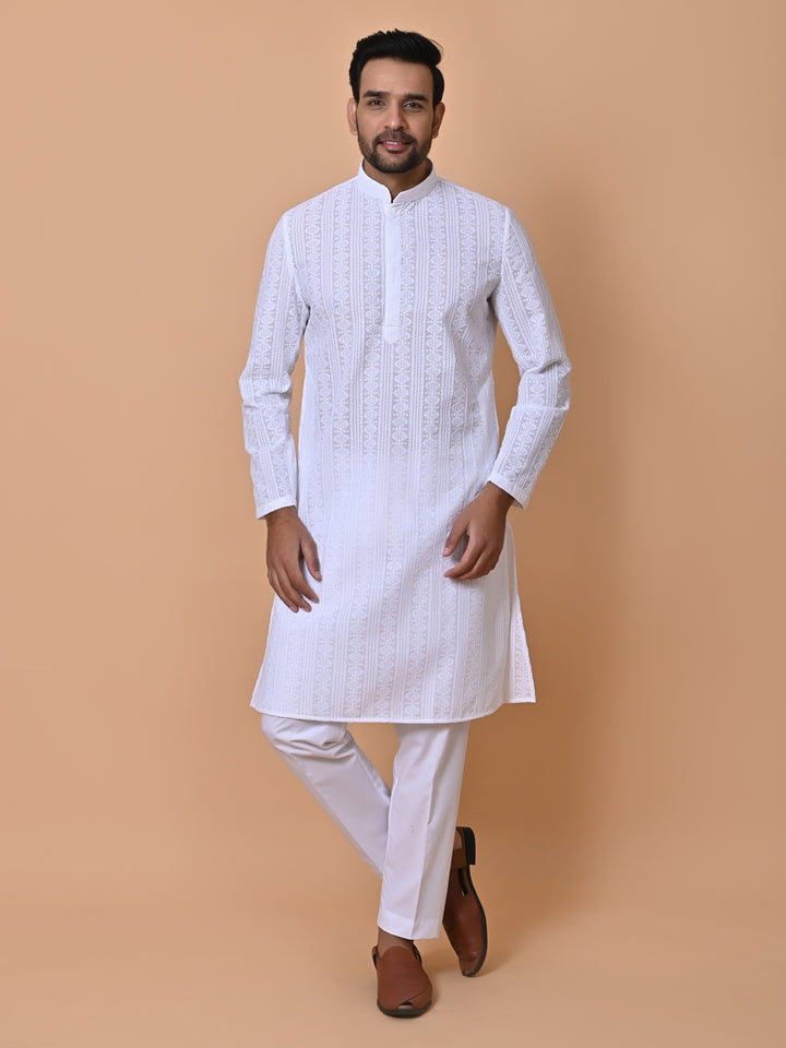 Geometric White Kurta Set - KM36371-W23