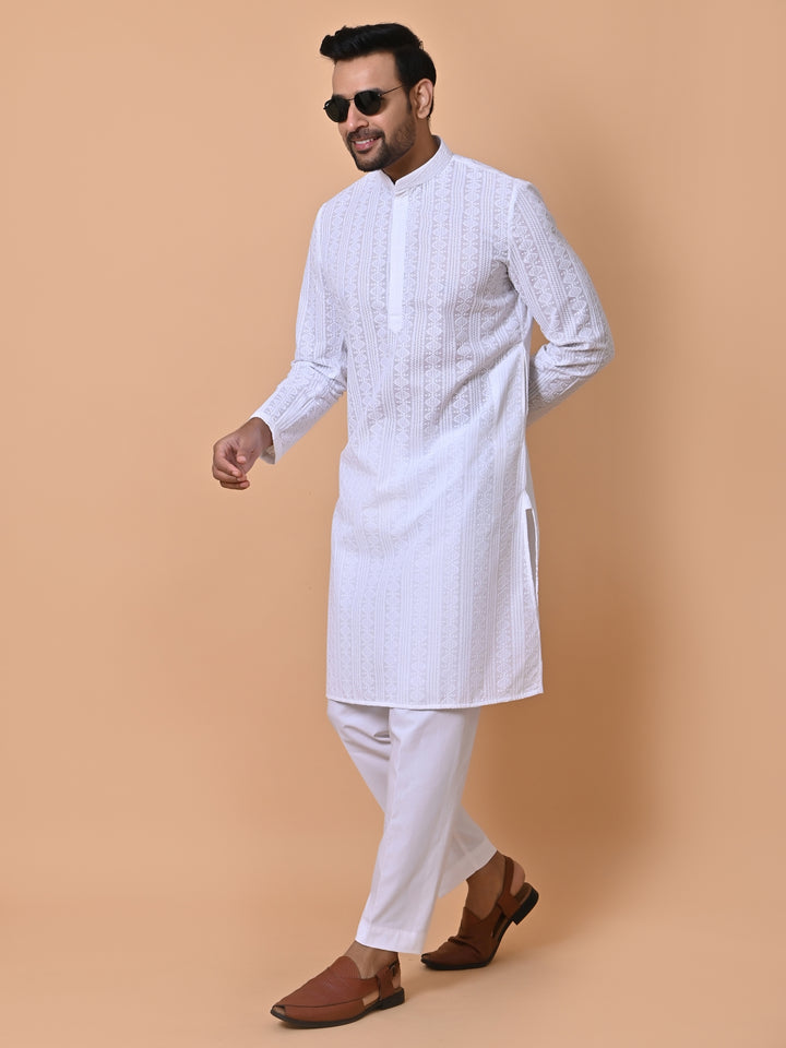 Geometric White Kurta Set - KM36371-W23