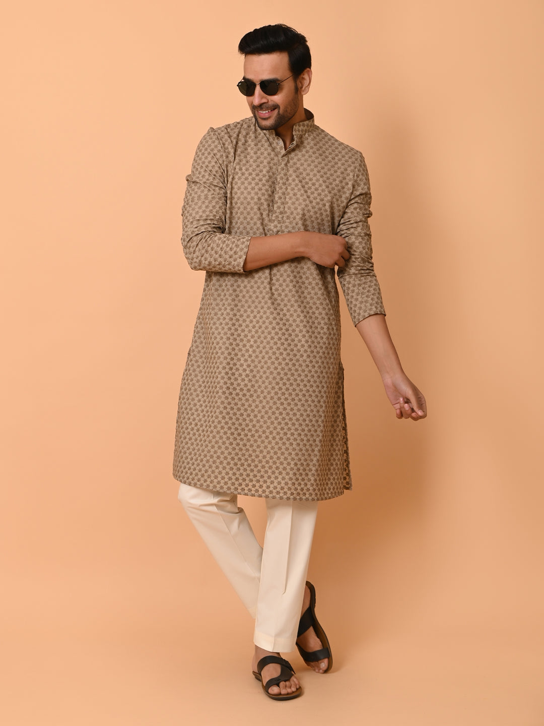 Chikan Khaki Kurta Set - KM26165-KH439