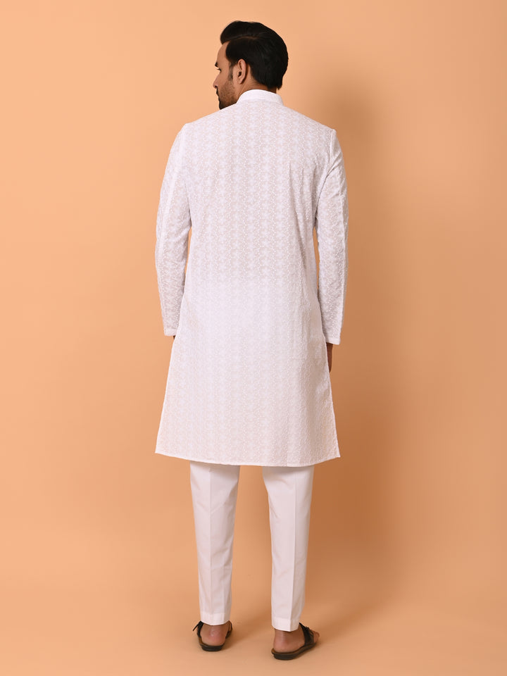 Chikan White Kurta Set - KM26165-11438