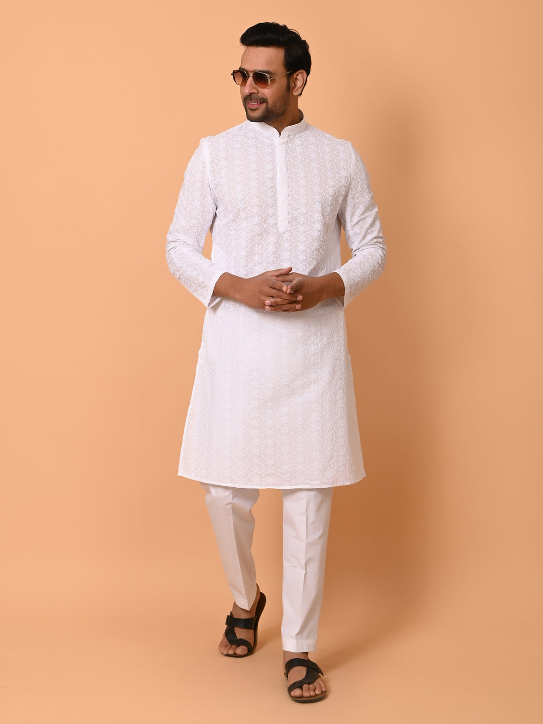 Chikan White Kurta Set - KM26165-11438