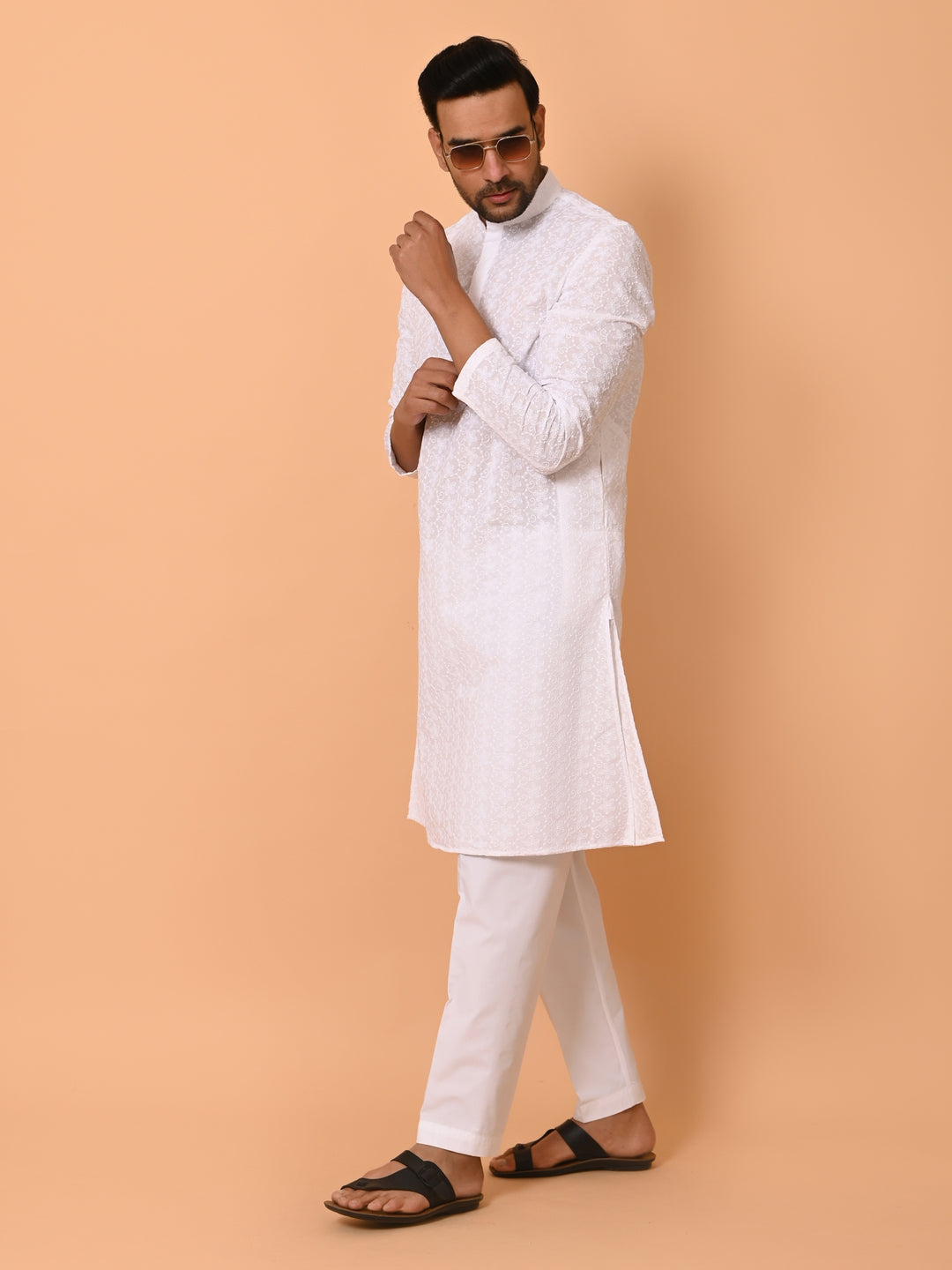 Chikan White Kurta Set - KM26165-11438