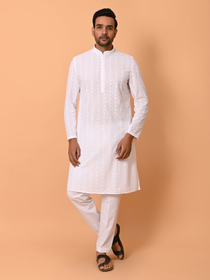 Chikan White Kurta Set - KM26165-11438