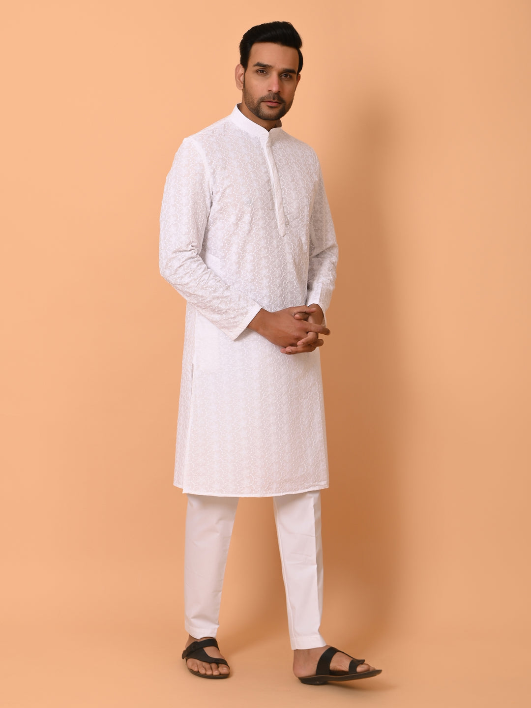 Chikan White Kurta Set - KM26165-11438