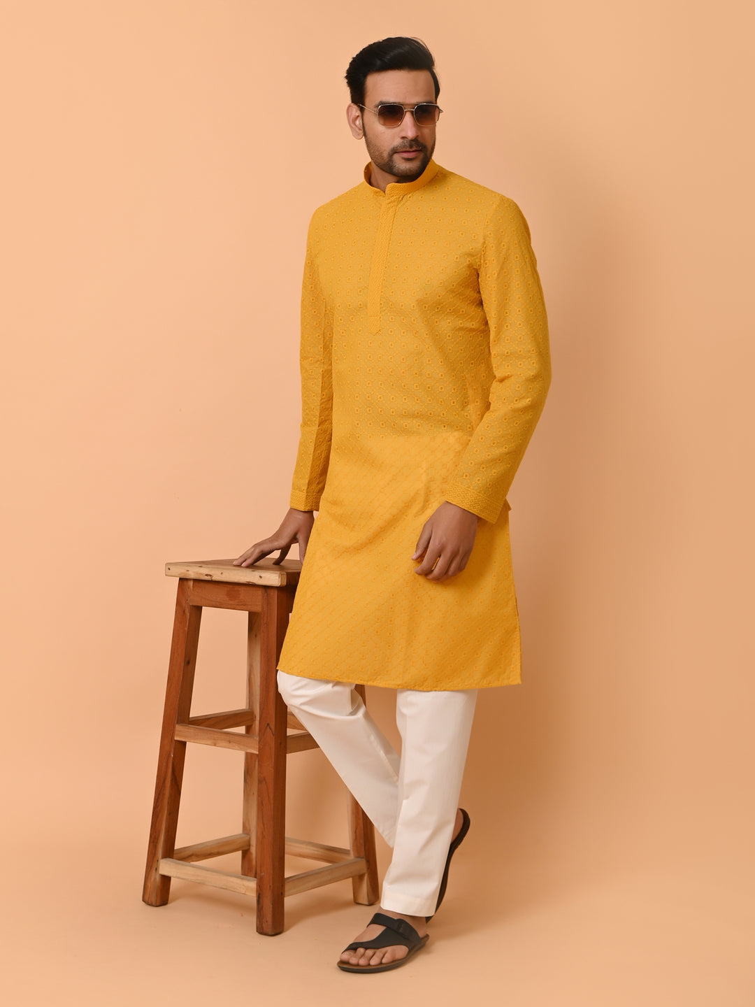 Chikan Mustard Kurta Set - KM32441-MS102