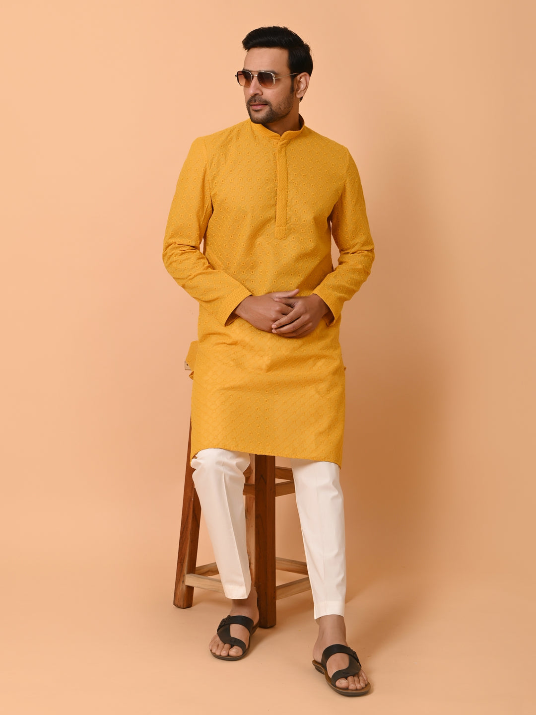 Chikan Mustard Kurta Set - KM32441-MS102