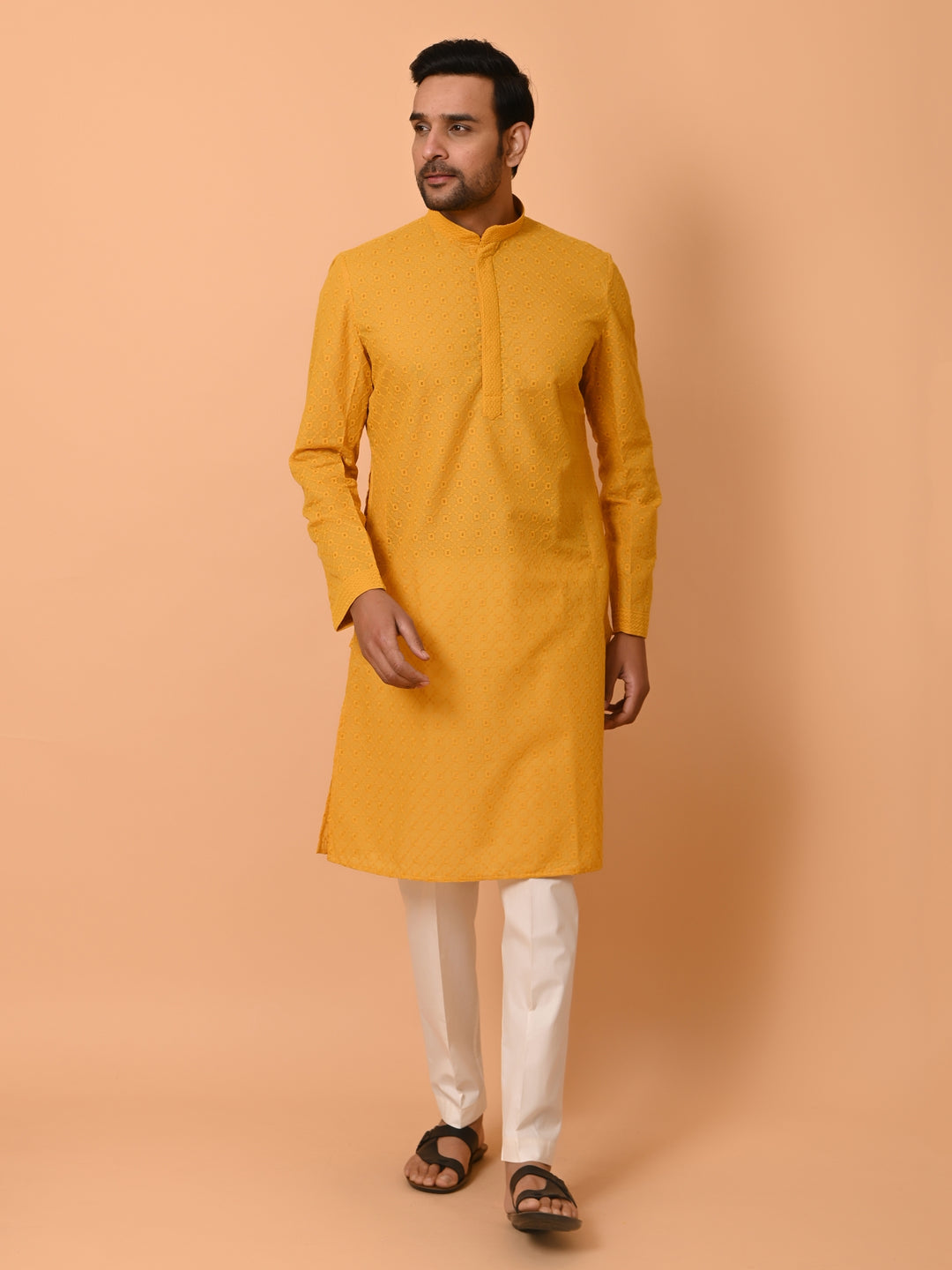 Chikan Mustard Kurta Set - KM32441-MS102