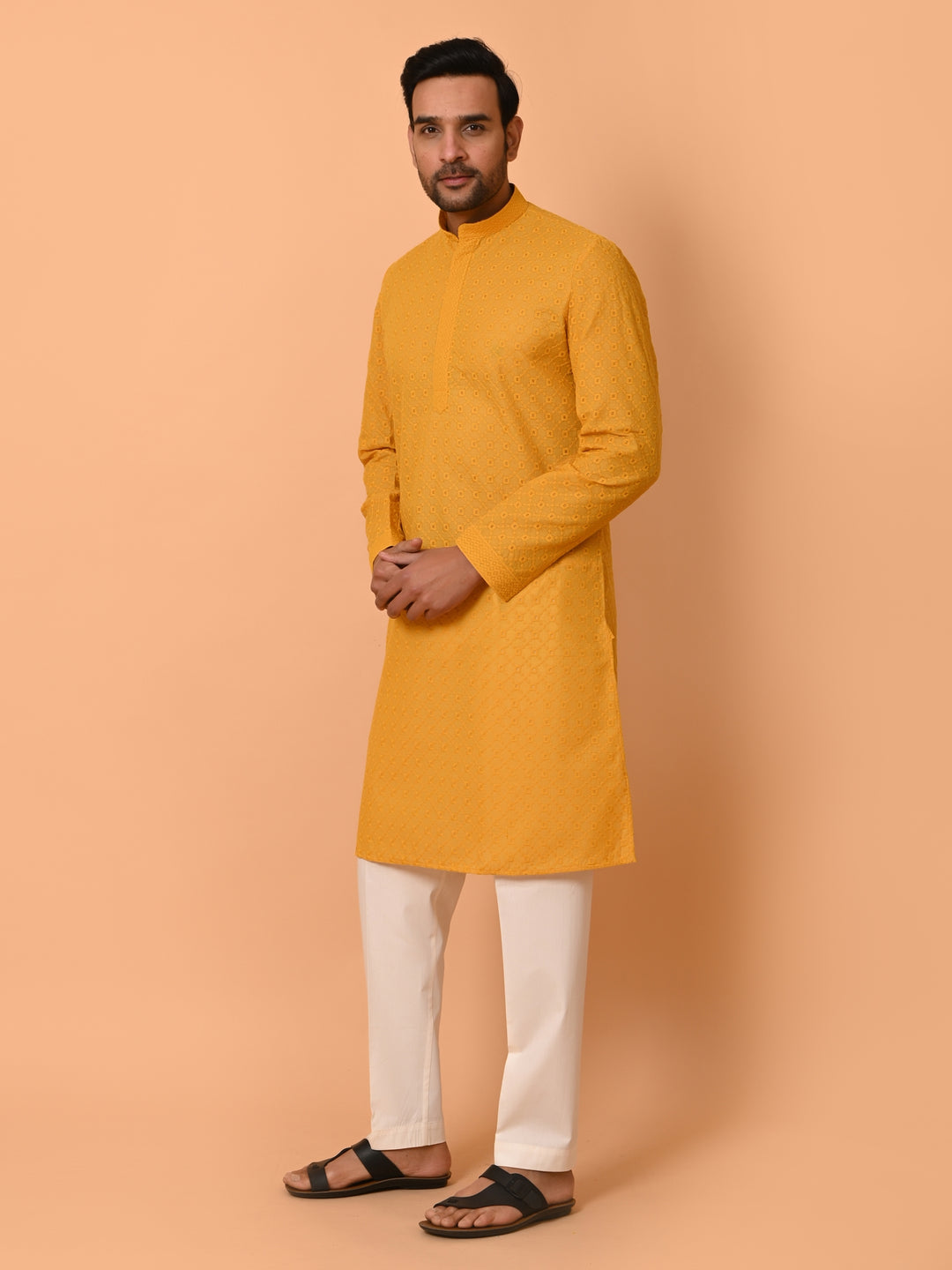 Chikan Mustard Kurta Set - KM32441-MS102