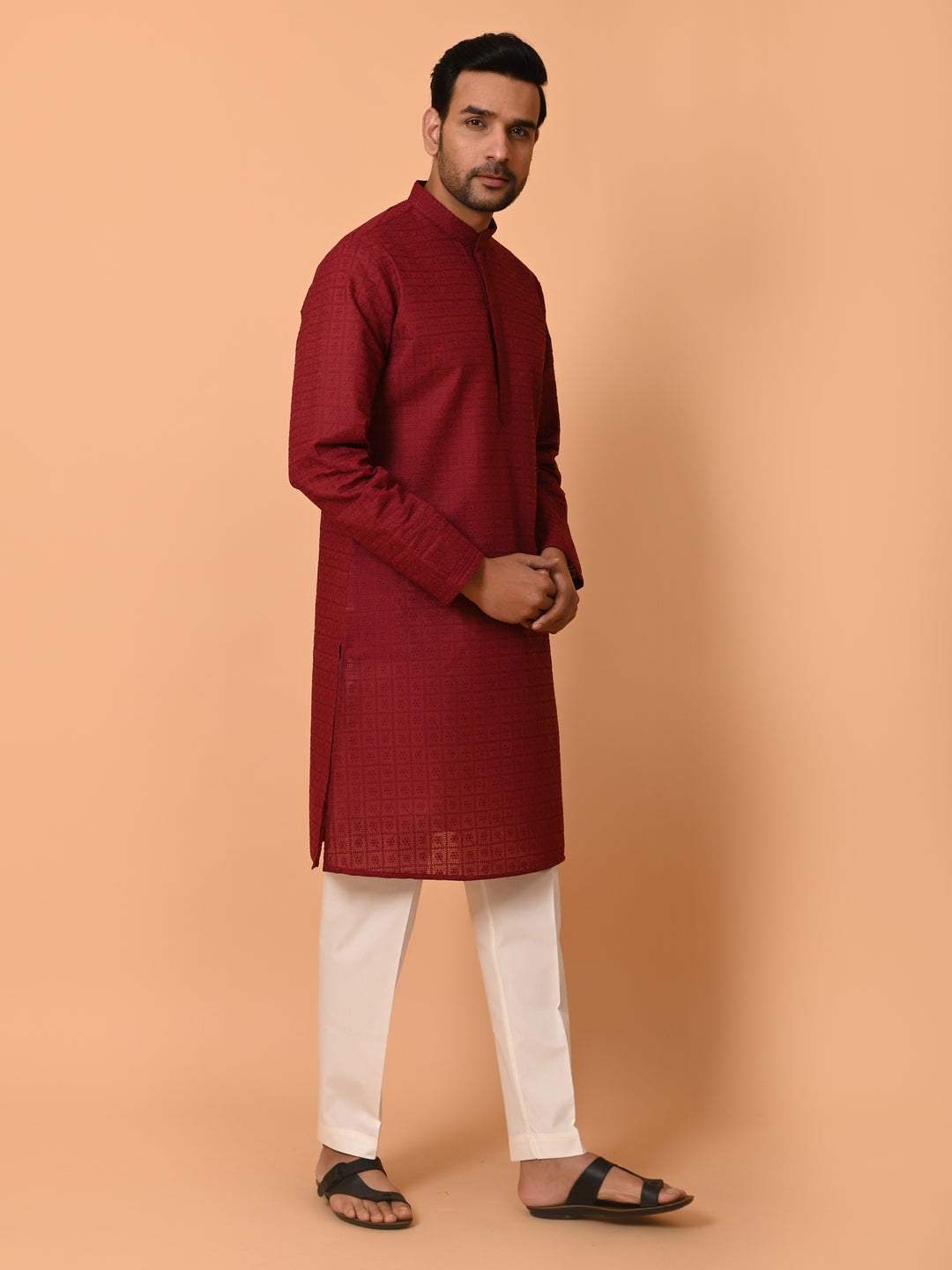 Chikan Maroon Kurta Set - KM36328-MH3