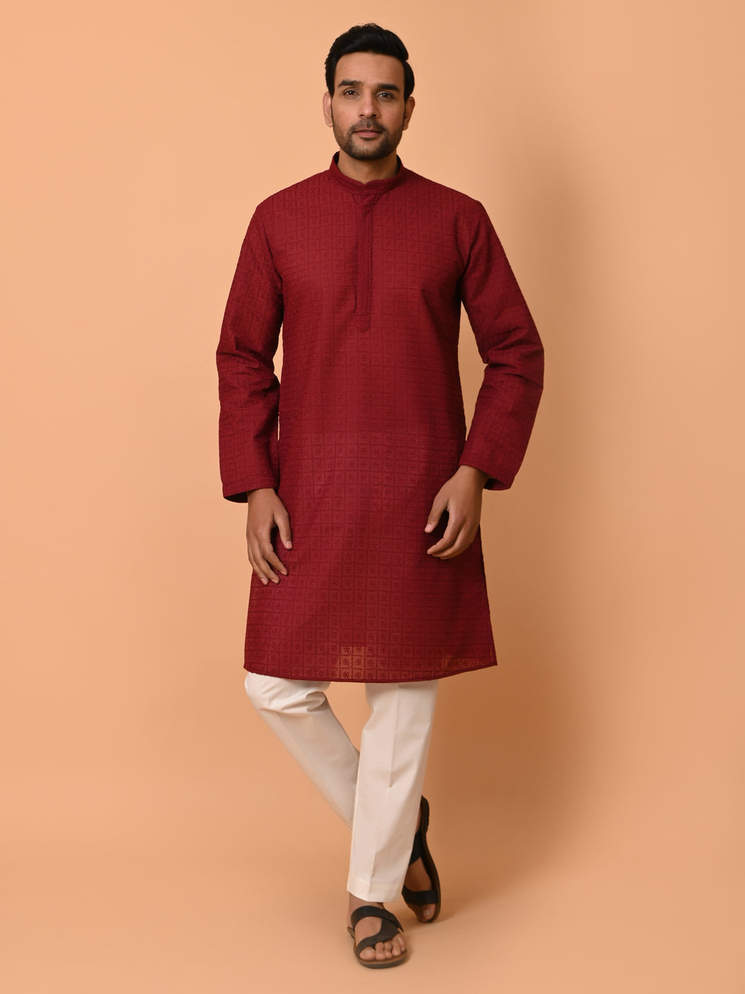 Chikan Maroon Kurta Set - KM36328-MH3