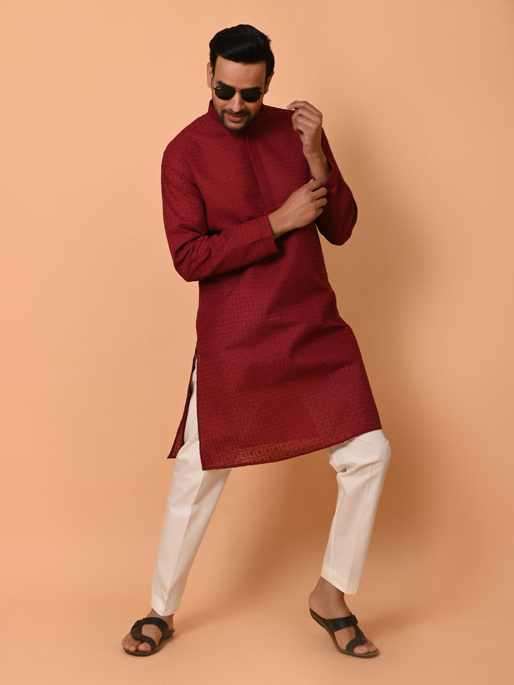 Chikan Maroon Kurta Set - KM36328-MH3