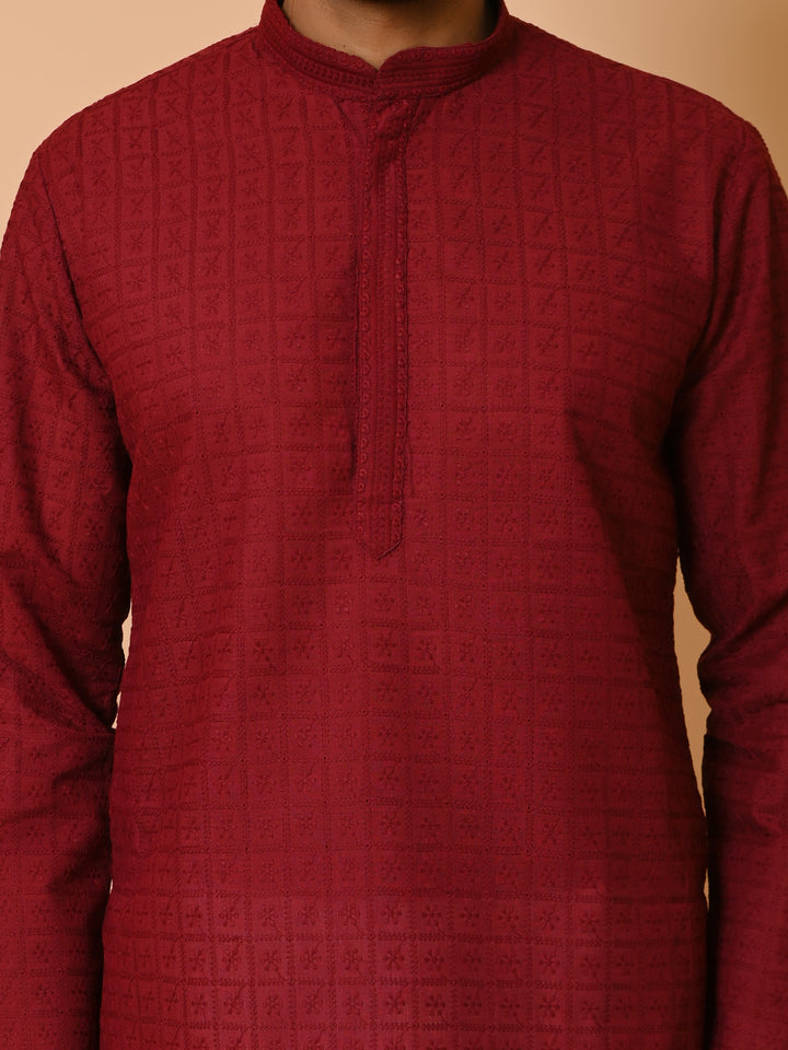 Chikan Maroon Kurta Set - KM36328-MH3