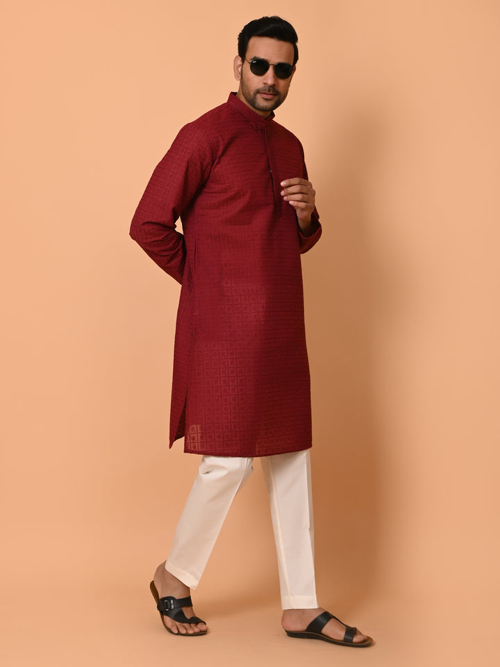 Chikan Maroon Kurta Set - KM36328-MH3