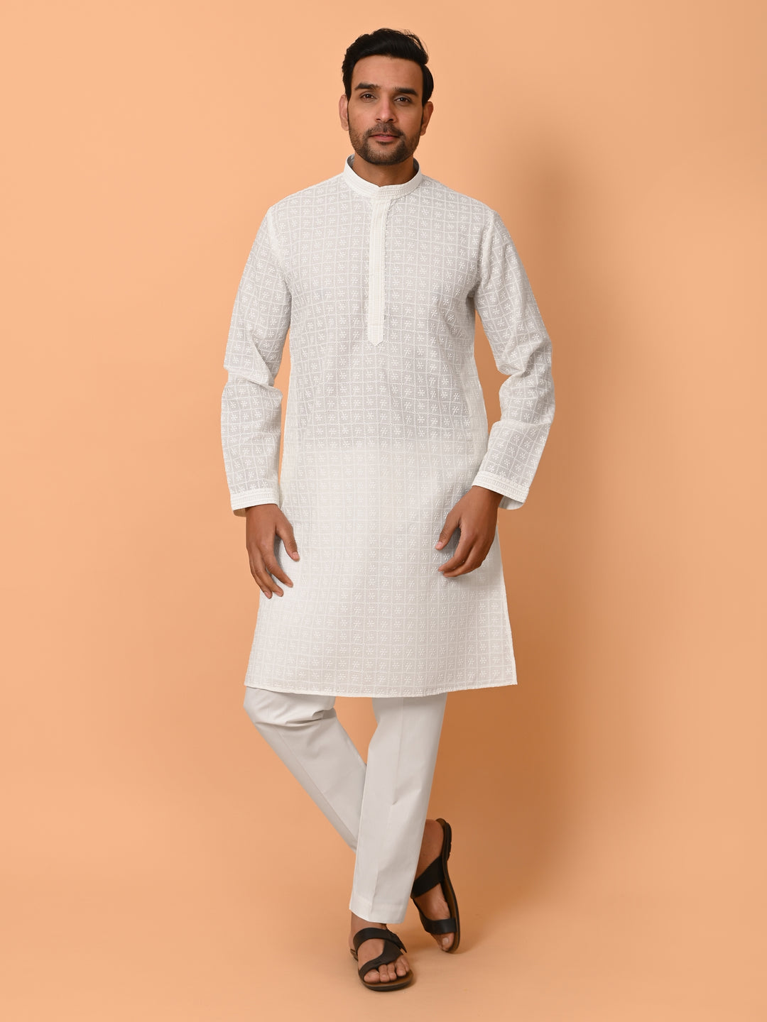 Chikan Off White Kurta Set - KM36328-2