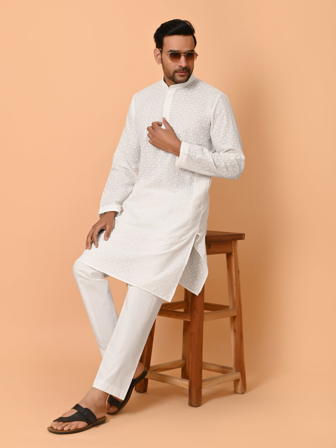 Chikan Off White Kurta Set - KM36328-2