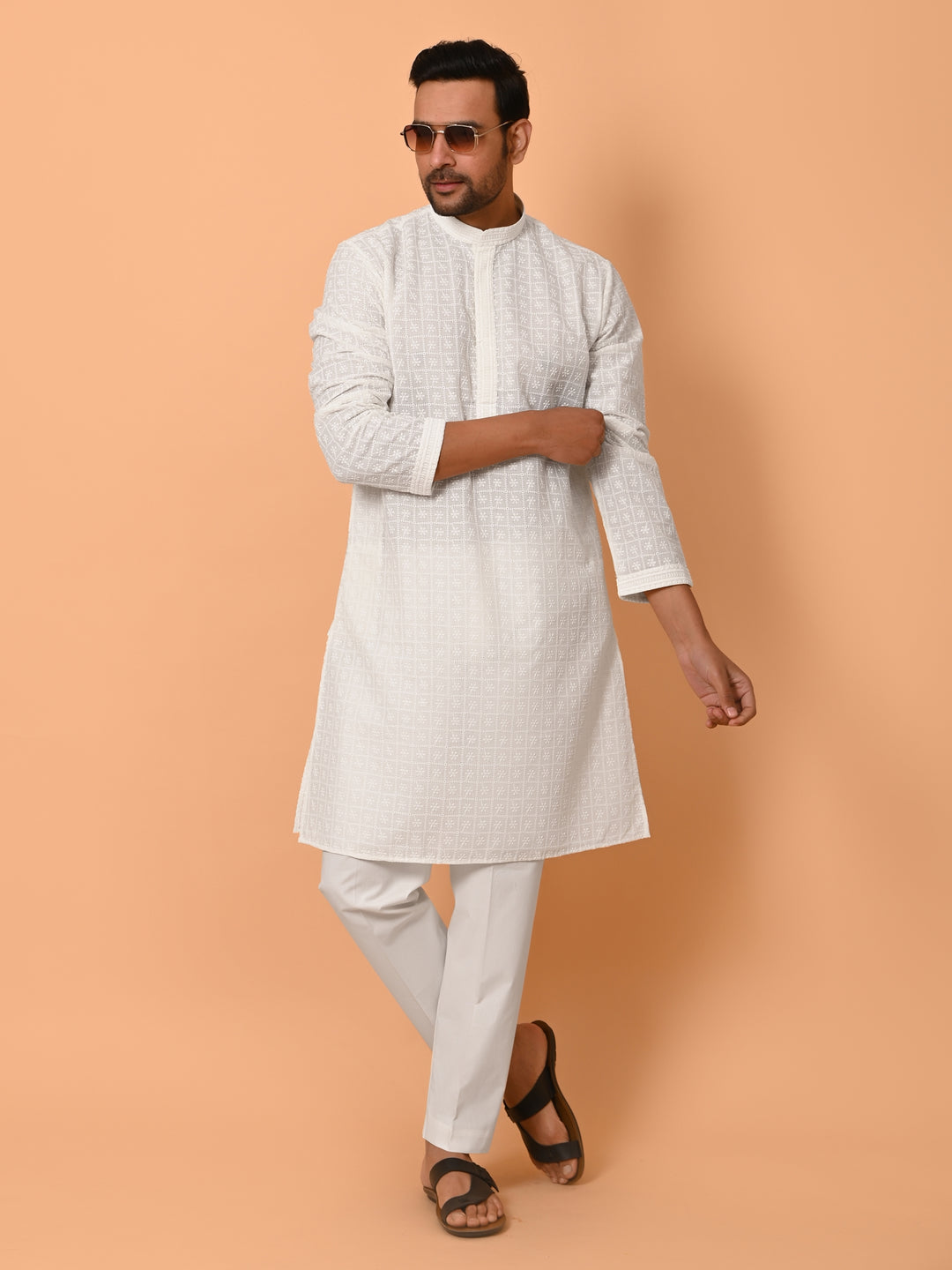 Chikan Off White Kurta Set - KM36328-2