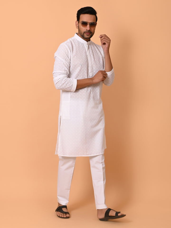 Chikan White Kurta Set - KM36328-1