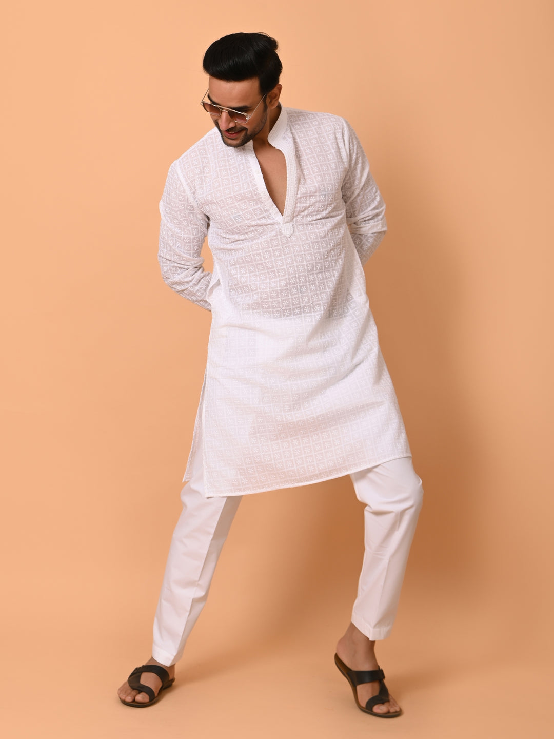 Chikan White Kurta Set - KM36328-1