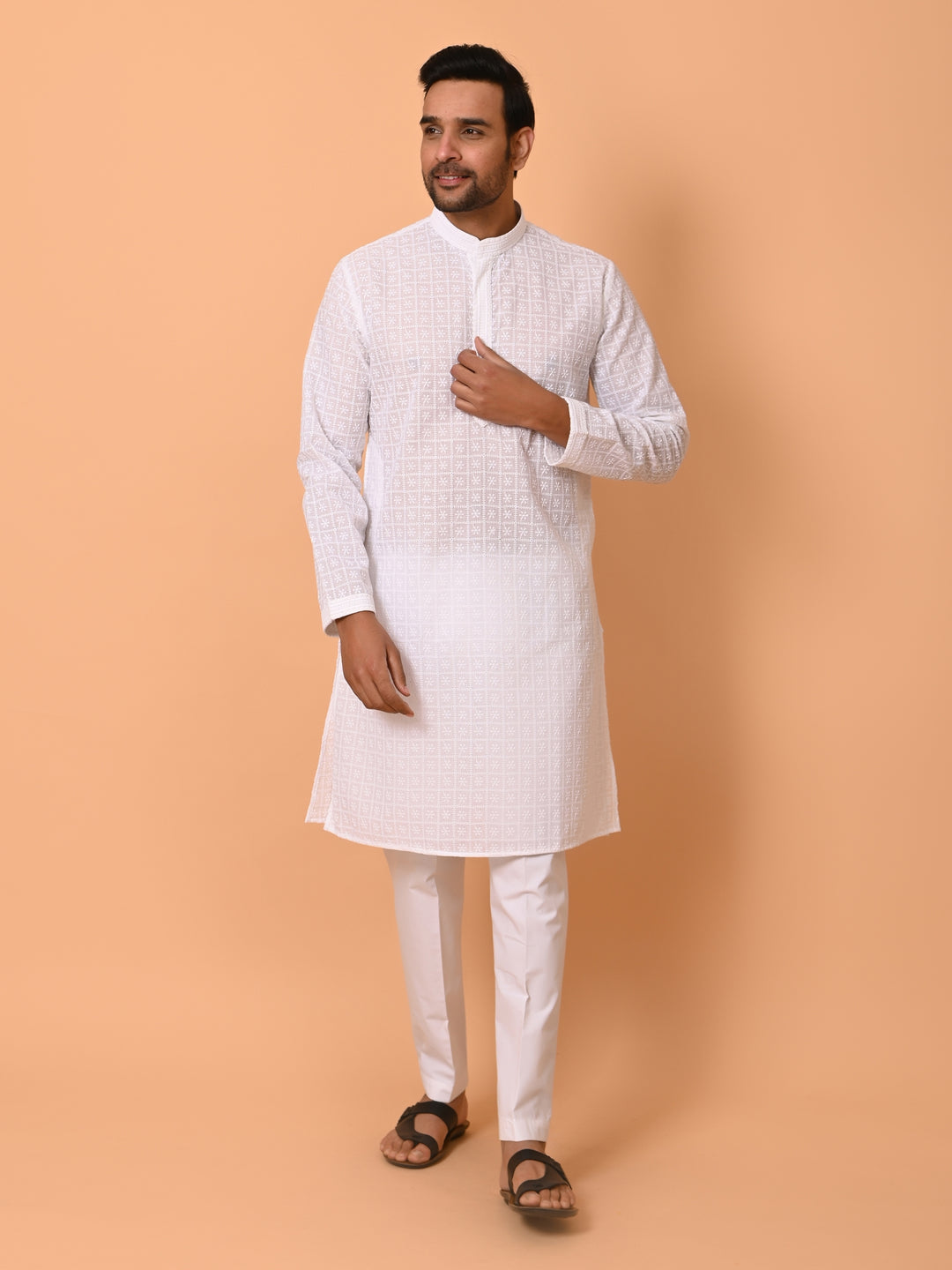 Chikan White Kurta Set - KM36328-1