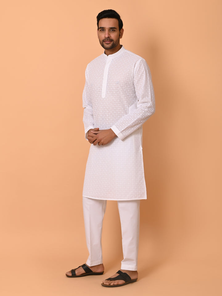 Chikan White Kurta Set - KM36328-1