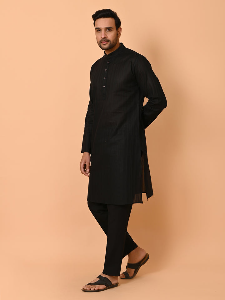 Striped Black Kurta Set - KM37231-10