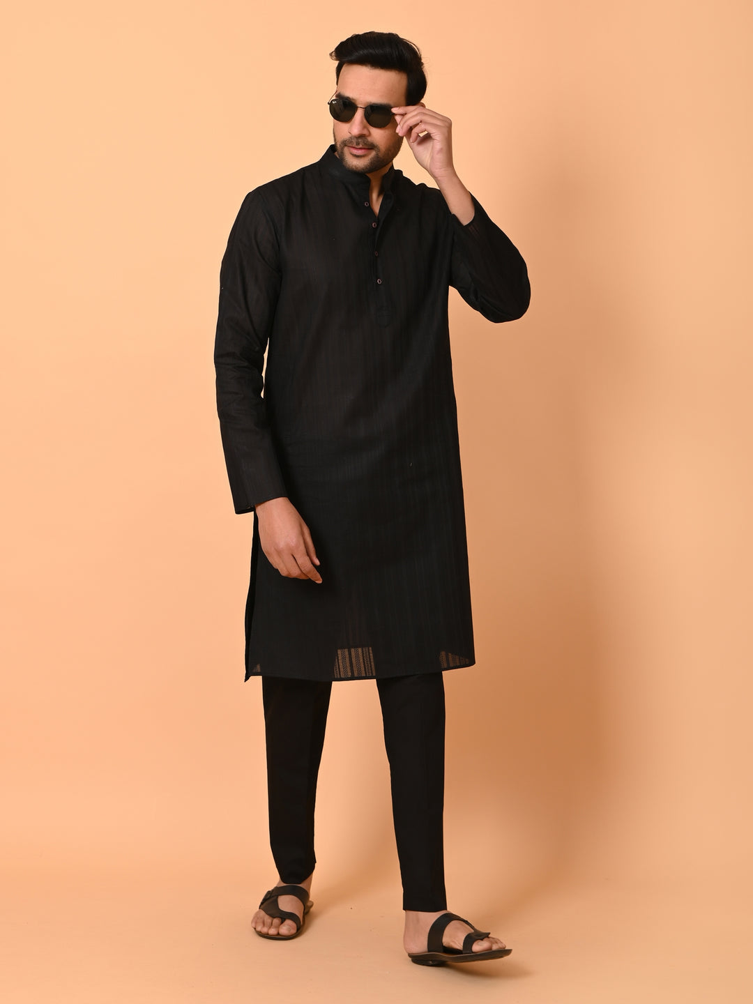 Striped Black Kurta Set - KM37231-10