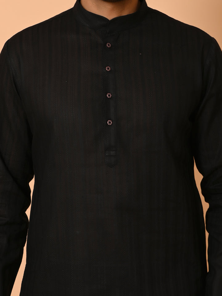 Striped Black Kurta Set - KM37231-10