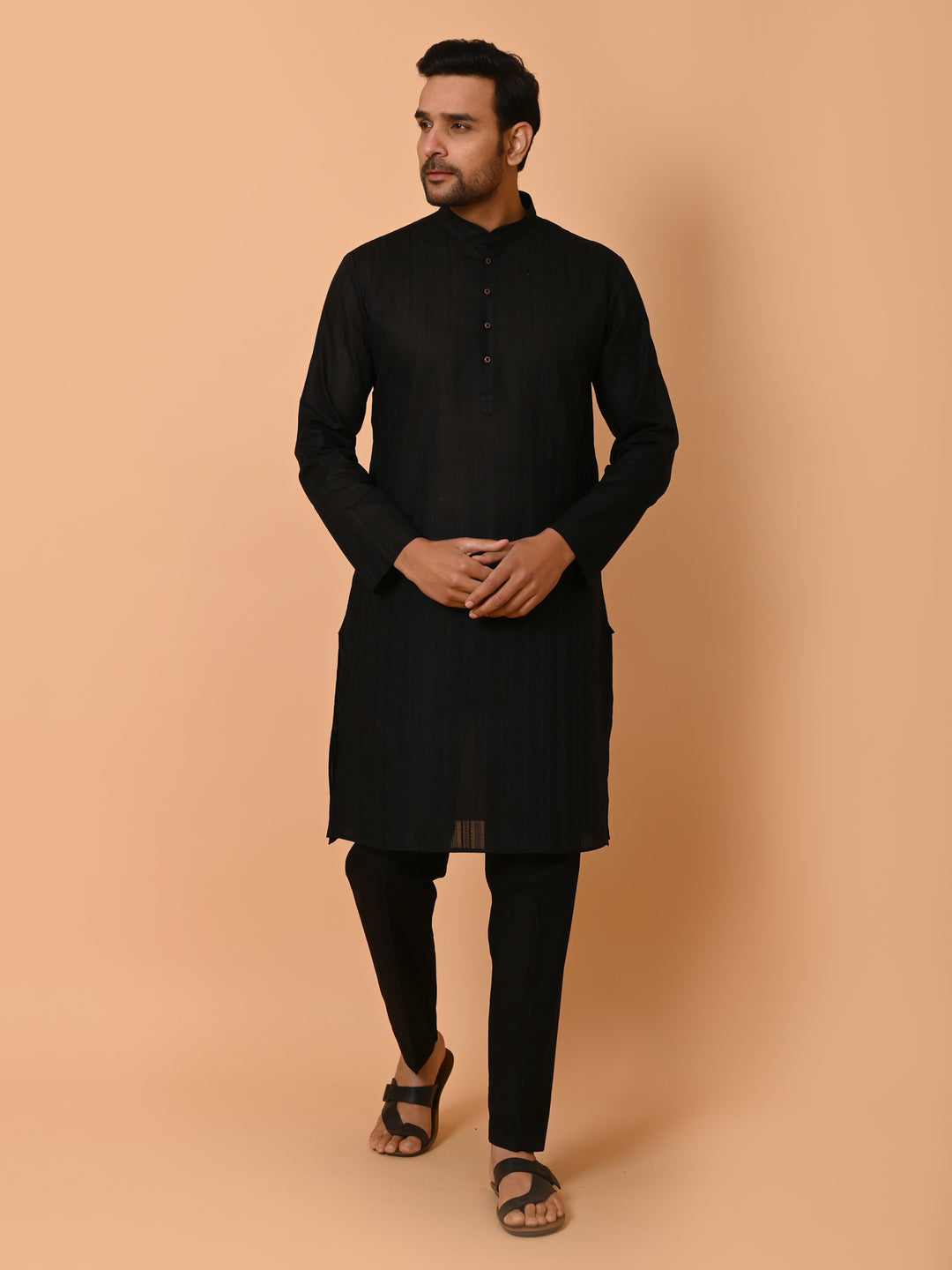 Striped Black Kurta Set - KM37231-10