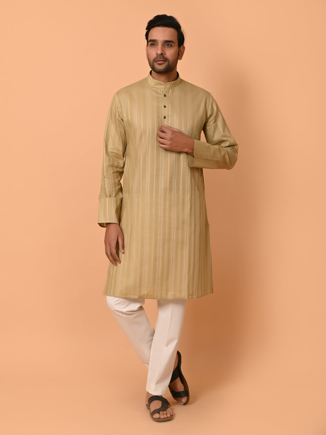 Striped Khaki Kurta Set - KM37231-5