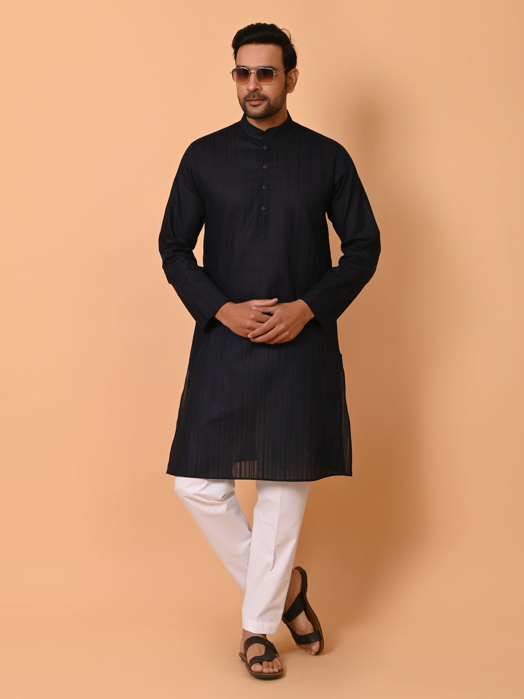 Striped Navy Blue Kurta Set - KM37231-9