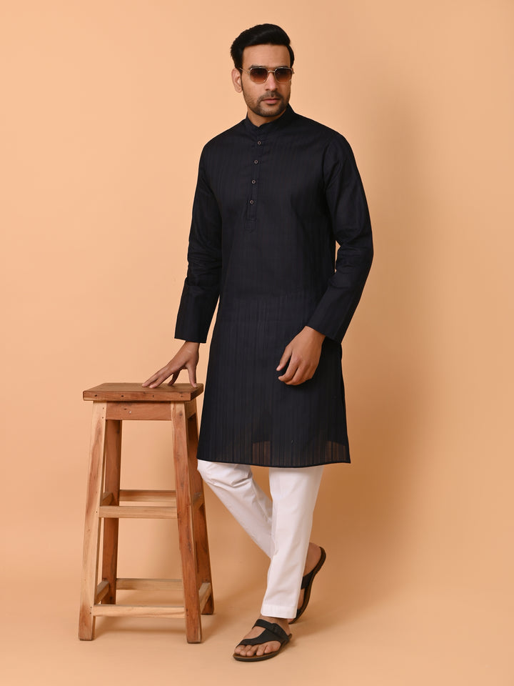 Striped Navy Blue Kurta Set - KM37231-9