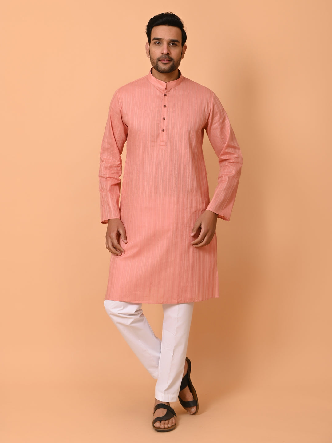 Striped Peach Kurta Set - KM37231-6