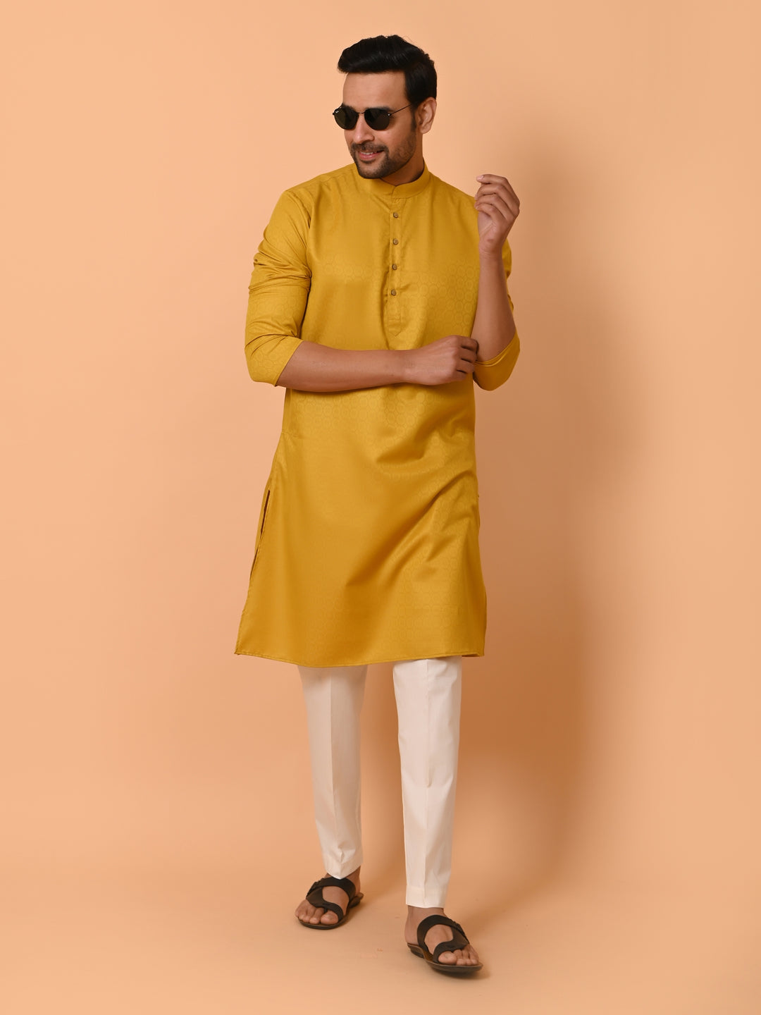 Geometric Mustard Kurta Set - KM37232-33