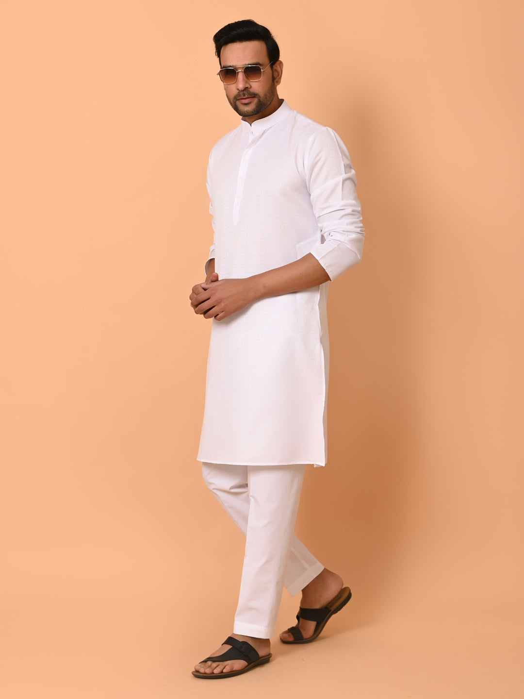 Geometric White Kurta Set - KM37232-21