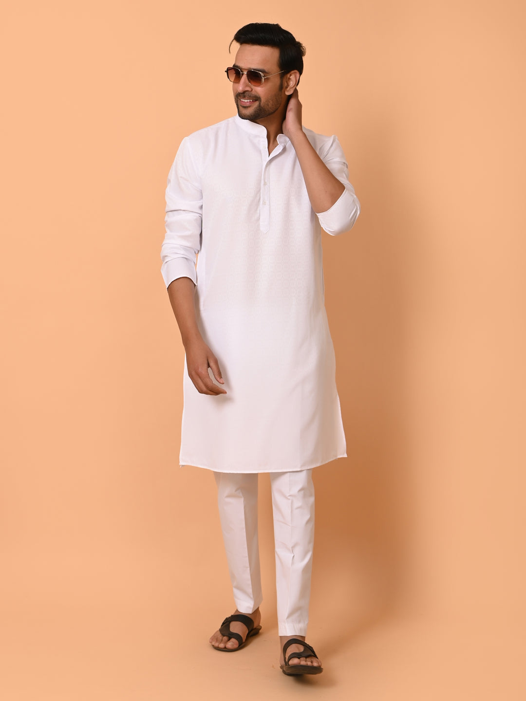 Geometric White Kurta Set - KM37232-21