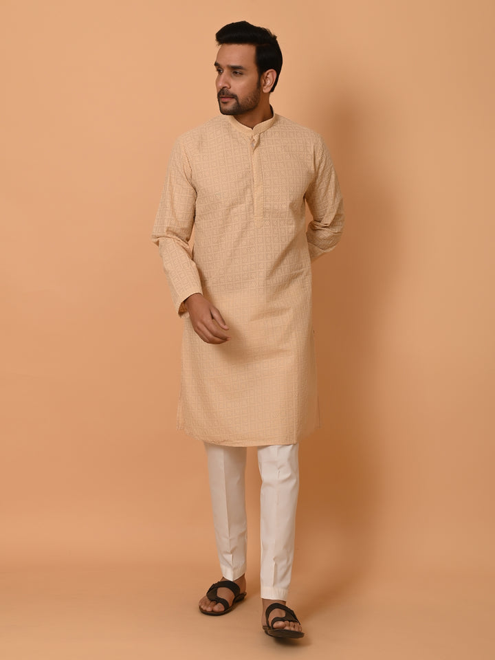 Chikan Beige Kurta Set - KM36328-5