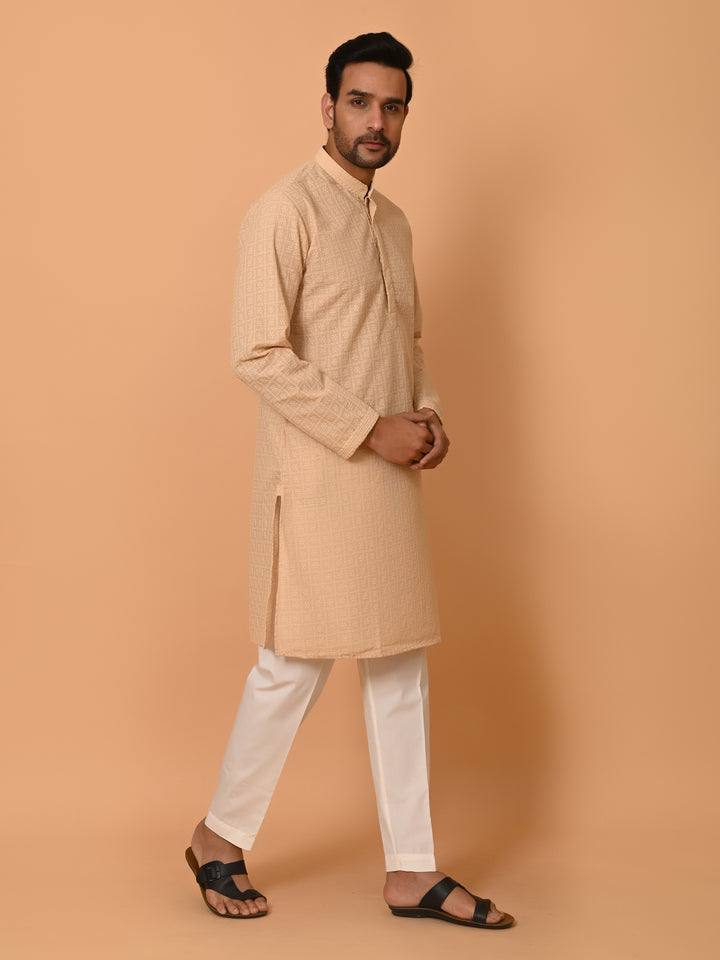 Chikan Beige Kurta Set - KM36328-5