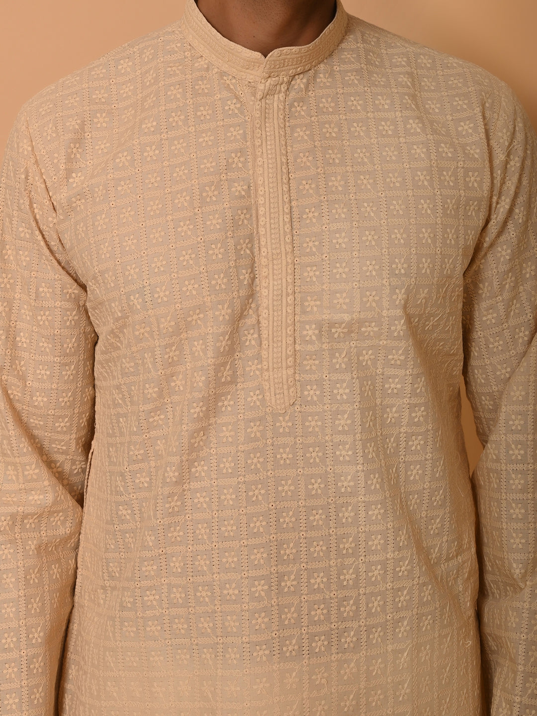 Chikan Beige Kurta Set - KM36328-5