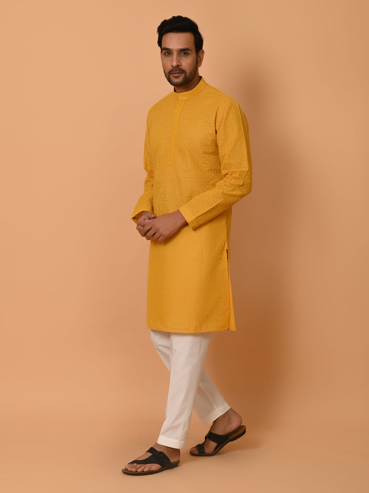 Chikan Mustard Kurta Set - KM36328-7